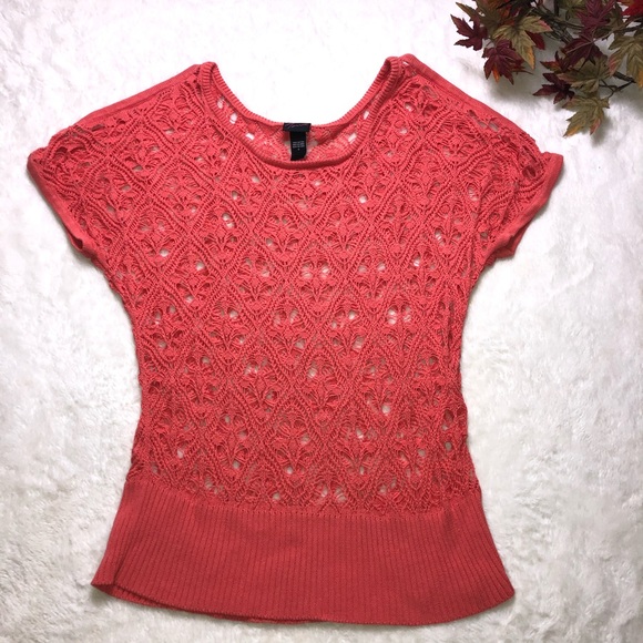 torrid Tops - Torrid cold shoulder crochet coral sweater